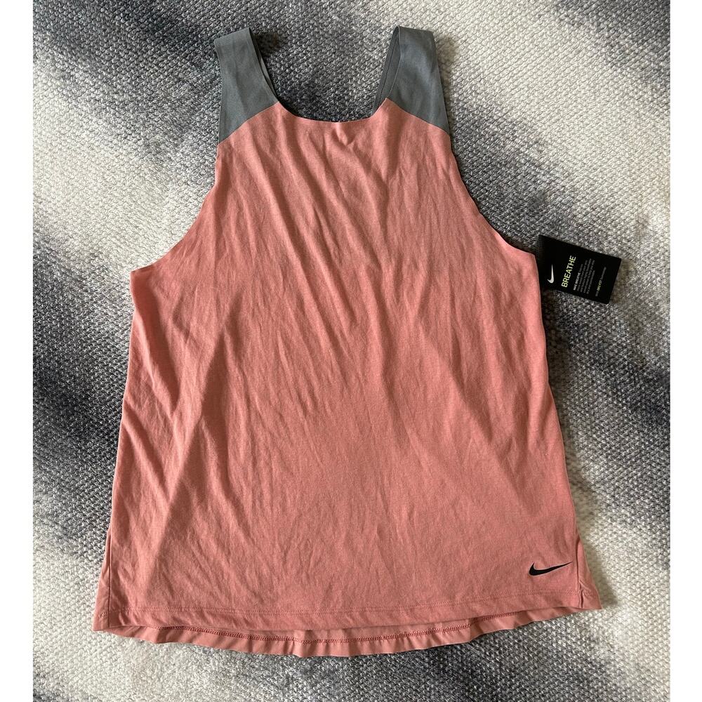 Nike Dri Fit Breathe Racerback Training Pink Gray Tank Women Size Medium NWT